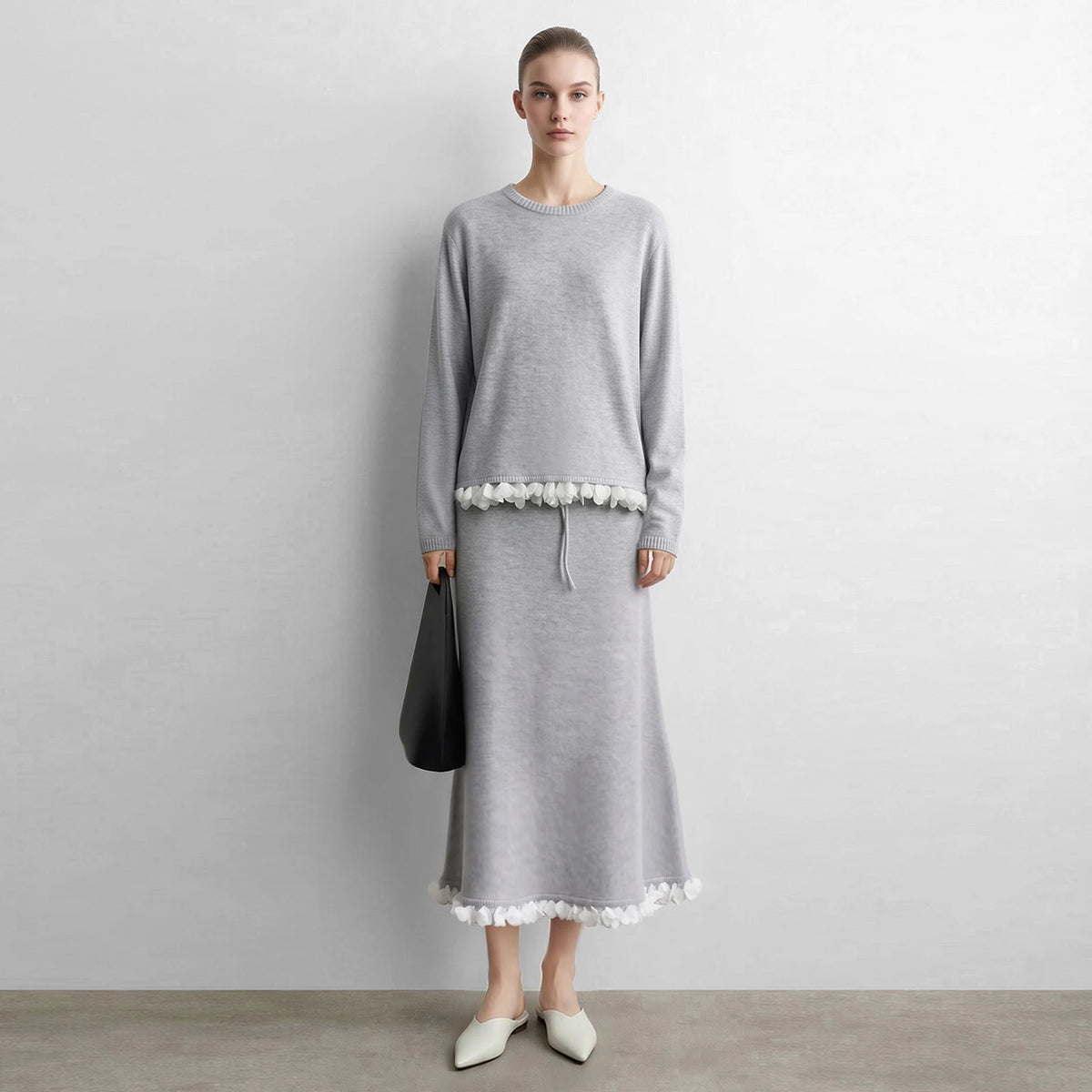 Women's A-Line Long Skirt - Minimalist Ruffle Hem Commuter Style