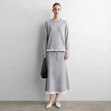 Women's A-Line Long Skirt - Minimalist Ruffle Hem Commuter Style