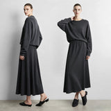 Women's A-Line Knit Midi Skirt - Minimalist Elastic Waist Commuter