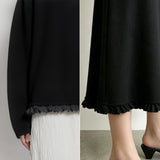 Women's O-Neck Sweater & Ruffle A-Line Midi Skirt Set