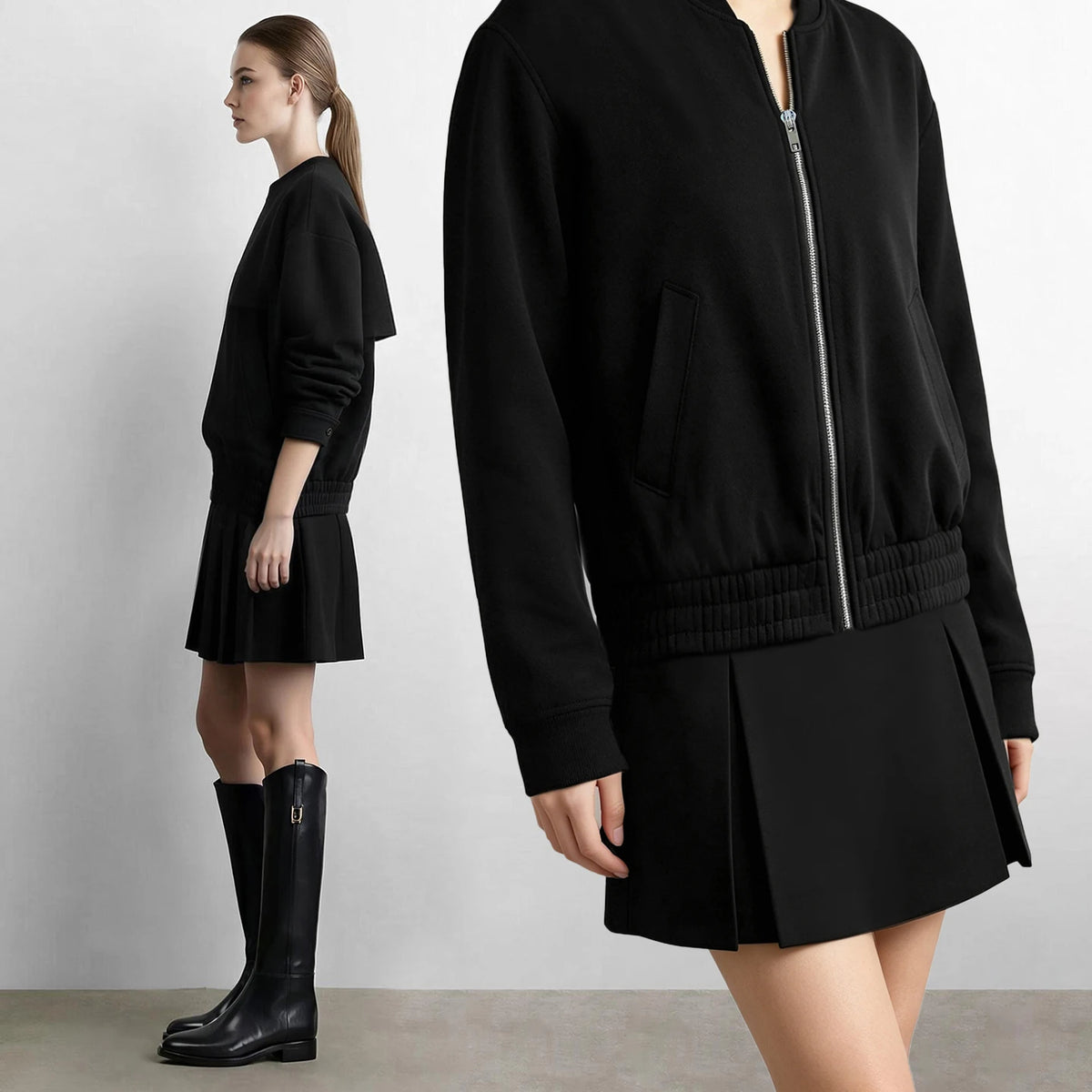 Women's Minimalist Baseball Jacket | Autumn Drop Shoulder Zip Up Coat