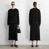 Women's O-Neck Sweater & Ruffle A-Line Midi Skirt Set