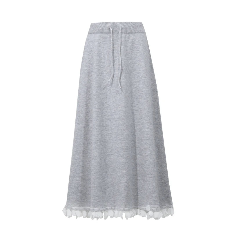 Women's A-Line Long Skirt - Minimalist Ruffle Hem Commuter Style
