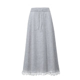 Women's A-Line Long Skirt - Minimalist Ruffle Hem Commuter Style