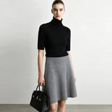 Women's Merino Wool Turtleneck - Slim Half Sleeve Minimalist Knit