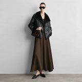 Women's A-Line Knit Midi Skirt - Minimalist Elastic Waist Commuter