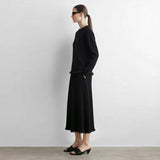 Women's A-Line Long Skirt - Minimalist Ruffle Hem Commuter Style