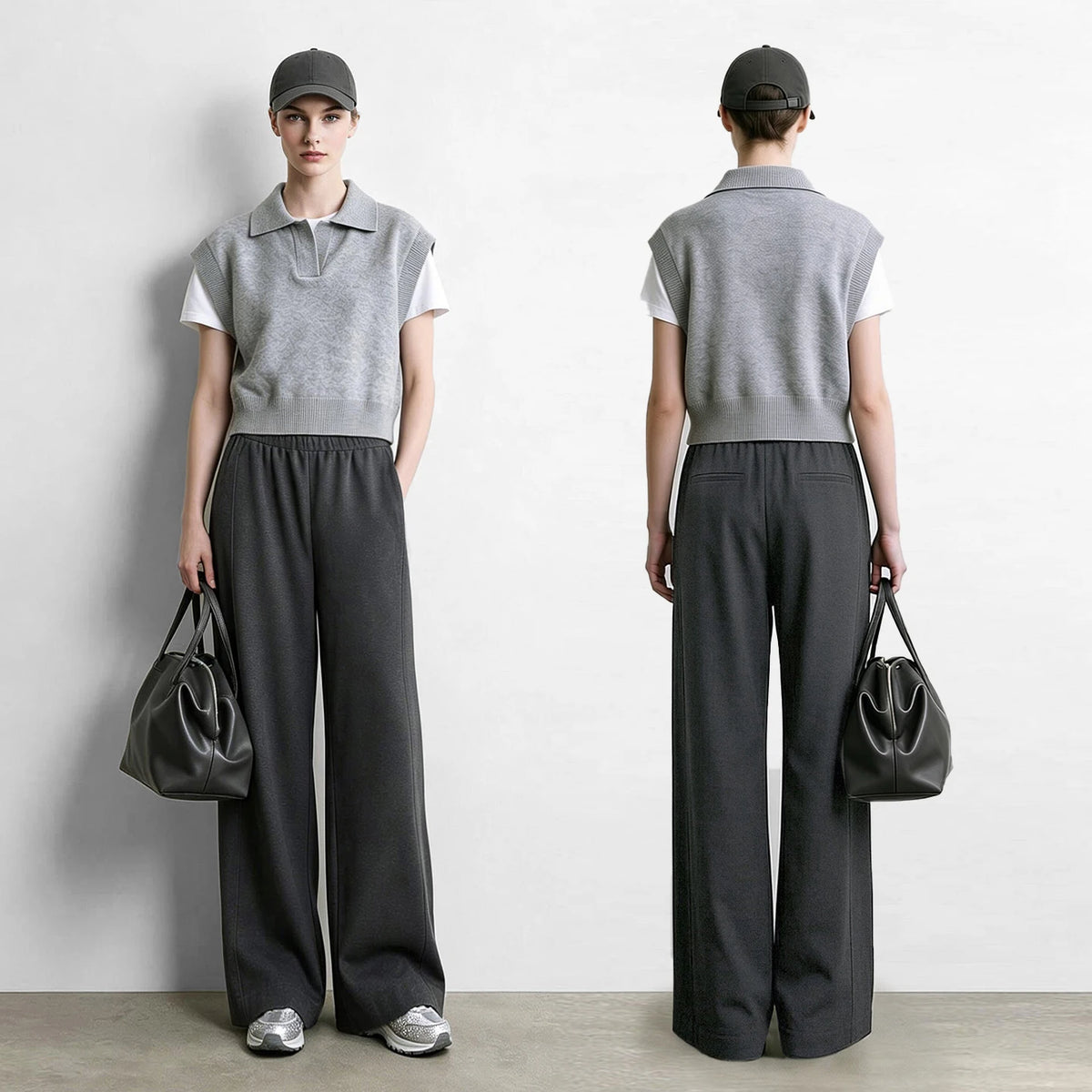 Women's Wide Leg Pants - Minimalist Loose Fit Commuter Trousers