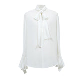 Women's High Neck Chiffon Blouse - Loose Fit Office Shirt