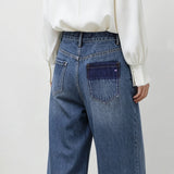 Women's Color Block Straight Jeans - Slimming Autumn Denim