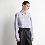 Women's Cotton Long Sleeve Blouse - Minimalist Casual Commuter Shirt