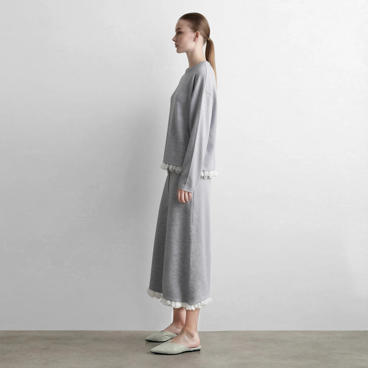 Women's O-Neck Sweater & Ruffle A-Line Midi Skirt Set