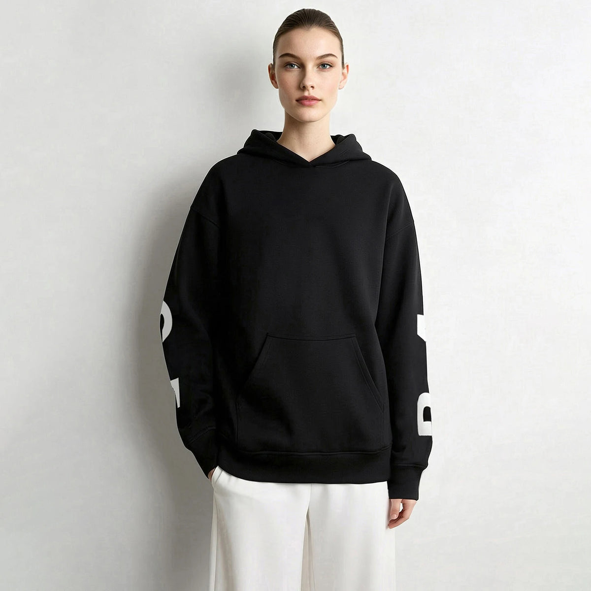 Women's Hooded Letter Print Sweatshirt - Casual Loose Knit Pullover